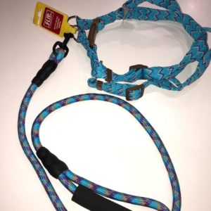Dog Leash  Lead Harness Set Climbing Rope  No-Pull Adjustable Heavy Duty Foam Handle - Blue, Extra Small