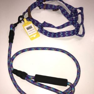 Dog Leash  Lead Harness Set Climbing Rope  No-Pull Adjustable Heavy Duty Foam Handle - Purple, Medium