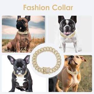 Dog Cat Cuban Chain Collar Gold Plated Cubic Zirconia