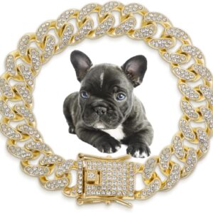 Dog Cat Cuban Chain Collar Gold Plated Cubic Zirconia