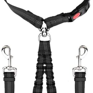 Double Dog Seat Belt Bungee Leash Reflective Adjustable Travel