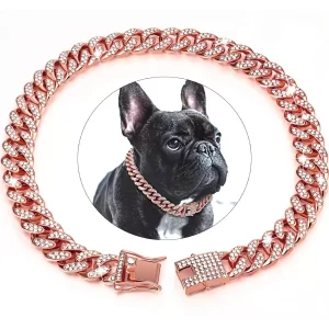 Dog Cat Cuban Chain Collar Rose Gold Cubic Zirconia Bling