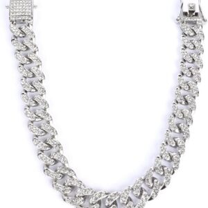 Dog Cat Cuban Chain Collar Silver Plated Cubic Zirconia